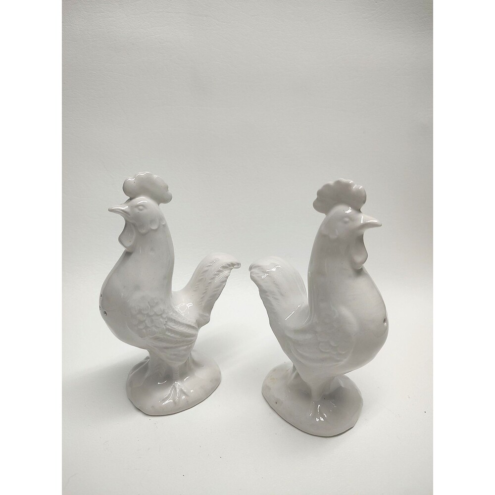 Vintage Holt Howard 1965 Rooster Salt & Pepper Shakers Japan White Glossy 5"tall